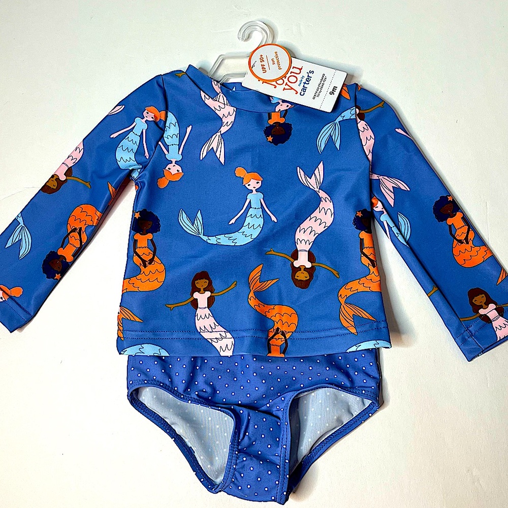 Carter's Baby Girl Rashguard & Matching Bottoms Mermaid design Swimsuit Set New!